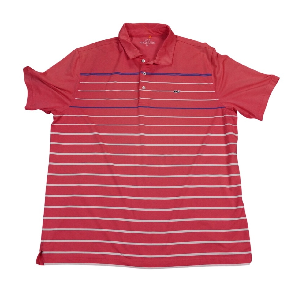 Vineyard Vines Performance Shirt Mens Large Pink Striped Cashman Engineer Polo